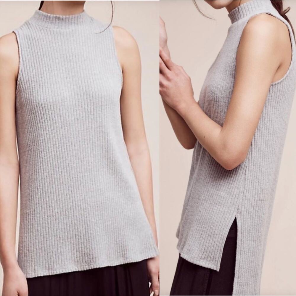 Anthropologie Ro & De Rib Tunic Tank Top Sleeveless Turtleneck Gray Size Small